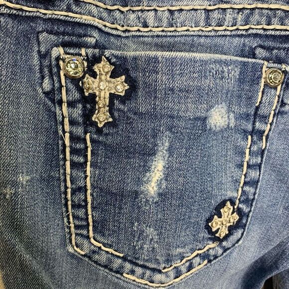 Miss Me 29 bootcut cross and fleur de lis bling jeans denim (J1) - Picture 3 of 14
